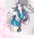  bad_id bag blue_eyes blue_hair cherry_blossoms from_above long_hair mstr school_uniform suzumiya_haruhi_no_yuuutsu 