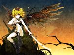 black_wings blood full_body kagamine_rin red_eyes solo sword tagme vocaloid weapon wings 