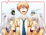  blazer blue_hair dual_persona green_hair hat hinata_(angel_beats!) human_tug_of_war naoi_ayato necktie orange_hair otonashi_(angel_beats!) raphina red_eyes ribbon silver_hair tachibana_kanade translation_request yellow_eyes 