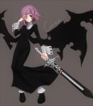  black_eyes cali makenshi_chrona purple_hair ragnarok_(demon_sword) sad short_hair soul_eater sword weapon wings 