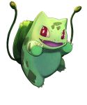  :d bright_pupils bulbasaur claws commentary_request fangs highres no_humans open_mouth plant pokemon pokemon_(creature) red_eyes smile solo teo_(telo_ruka) vines 