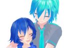 1boy 1girl blue_hair female hatsune_mikuo kaiko male teal_hair vocaloid