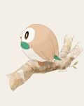  branch highres leaf looking_away mokuzou_(moku_ssbu) no_humans pokemon pokemon_(creature) rowlet simple_background solo symbol-only_commentary tree white_background 