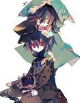  2boys black_hair brown_hair frown glasses hat hello_hollow_world! highres looking_down meto_(metrin) multiple_boys official_art open_mouth red_eyes short_hair slit_pupils tsathoggua_(hello_hollow_world!) yatsume_(hello_hollow_world!) yellow_eyes 
