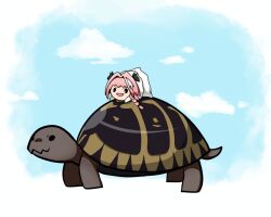  >:) 1boy animated animated_gif astolfo_(fate) braid clouds fang fate/apocrypha fate_(series) haunted_astolfo_bean_plush phoenixcat2497 skin_fang smile stuffed_toy tortoise turtle v-shaped_eyebrows walking 