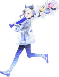  1girl akira_(kadokawa) animal_print bad_link blonde_hair blue_hair club_(weapon) fake_horns full_body gradient_hair gradient_pantyhose horns jacket jean_bart_(kancolle) jean_bart_(setsubun)_(kancolle) kanabou kantai_collection multicolored_hair official_art see-through_clothes see-through_jacket short_hair solo spiked_club tiger_print transparent_background weapon 