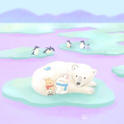  animal animal_focus bear bird commentary_request highres ice kuumonse33 no_humans original outdoors penguin polar_bear rabbit 