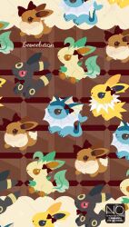  animal_focus black_fur blue_fur bow brown_bow brown_eyes brown_fur brown_sclera cetacean_tail chocolate colored_sclera commentary eevee fins fish_tail forked_tail green_fur head_fins highres jolteon leafeon meme_(sleepsheep) neck_fur no_humans pokemon pokemon_(creature) pokemon_focus red_sclera star_(symbol) star_in_eye symbol_in_eye tail umbreon vaporeon yellow_fur 
