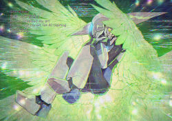  android armor feathered_wings full_body glitch green_wings lumine_(mega_man) mega_man_(series) mega_man_x8 mega_man_x_(series) purple_hair solo twitter_username watermark white_armor wings yamanashi_taiki yellow_eyes 