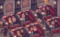  ! 6+girls alcohol animal_print arimura_chika bare_shoulders black_gloves black_hair brown_hair chibi chibi_only cigarette commentary_request dress etsuko_(ryuu_ga_gotoku) eyepatch facial_hair food fruit gloves goatee grey_eyes grey_hair hatsumi_saki headband highres hostess ice_bucket indoors majima_goro multiple_boys multiple_girls multiple_persona necktie open_mouth orange_(fruit) orange_slice outsuki_hibiki purple_hair ryuu_ga_gotoku_(series) ryuu_ga_gotoku_0 sagawa_tsukasa saki_(hxaxcxk) sakura_mana_(ryuu_ga_gotoku) smile snake_print statue sunglasses uehara_ai_(ryuu_ga_gotoku) watermelon watermelon_slice yellow_dress youda_(ryuu_ga_gotoku) 