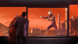  295609159hhj 4boys absurdres alien armor blue_skin blurry breastplate carrying_over_shoulder color_timer colored_skin commentary compound_eyes crystal depth_of_field dorsal_fin feet_out_of_frame figure_(medium) forehead_jewel giant giant_male glowing glowing_eyes hands_up hard_hat helmet highres hunched_over legs_apart looking_ahead male_focus mars_(planet) multicolored_skin multiple_boys no_pupils open_hands orange_sky outstretched_arm pectorals photo_(medium) photoshop_(medium) red_skin silver_skin sky solo_focus standing tokusatsu toned toned_male ultra_series ultraman_dyna ultraman_dyna_(flash_type) ultraman_dyna_(series) white_eyes white_helmet wrinkled_skin yellow_helmet 