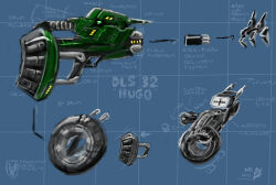  artist_logo blue_background commentary concept_art drone drum_magazine dust_514 english_commentary english_text eve_online gallente_federation_(eve_online) glowing grid_background logo magazine_(weapon) monochrome_background no_humans non-humanoid_robot novafox original pointing_out_the_details robot science_fiction weapon_focus 