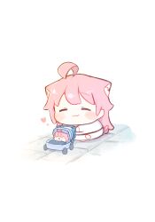  :3 ahoge animal_ears blue_archive cat_ears cat_tail chibi chibi_only closed_eyes commentary_request heart highres hoshino_(blue_archive) open_mouth pink_hair stroller tail urode 