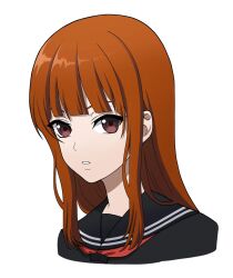 1girl ao_oni bangs brown_eyes brown_hair female female_focus female_only japanese long_hair mika_(ao_oni) mugshot official_art portrait school_uniform schoolgirl white_background