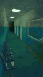 absurdres ceiling_light door hallway highres indoors no_humans original pixel_art scenery ventiquepxl window 