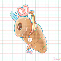  artist_name bread chocolate_cornet commentary_request eraser food highres hiro046k no_humans original pencil pencil_case ruler scissors white_background 