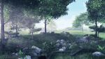  artist_name blue_sky clouds commentary english_commentary forest foxeleos grass highres nature no_humans original outdoors rock scenery sky tree watermark 