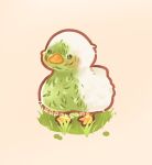  animal animal_focus artist_name bird chibi commentary_request duck grass highres kapebeansies looking_afar no_humans original photo-referenced simple_background standing watermark 