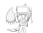 arm_up art dragon_tail dragon_wings fist monitor monitor_head original qwwwis t-shirt uncolored wings zipper