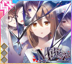  5girls against_glass album_cover amane_ai black-framed_eyewear black_choker blush broken_glass brown_eyes brown_hair choker cover dot_nose earrings english_text fingernails floating_earrings game_cg glass glasses hair_between_eyes hand_on_glass idol_wars jewelry kirishima_misaki_(idol_wars) kurohime_kokoa looking_at_viewer medium_hair mirror multiple_girls official_art open_mouth pov pov_hands purple_hair red_eyes reflection short_hair small_sweatdrop third-party_source tojo_seira violet_eyes yukishiro_nagisa 