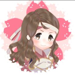  1girl armor brown_eyes brown_hair fire_emblem fire_emblem_fates hana_(fire_emblem) headband japanese_armor japanese_clothes long_hair looking_at_viewer samurai solo ubsd18 
