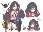  2girls amiya_(arknights) animal_ears arknights bangs belt black_hair blush brown_hair choker closed_eyes closure_(arknights) expressions hand_up id_card jacket long_hair long_sleeves multiple_girls open_clothes open_jacket open_mouth pointy_ears ponytail rabbit_ears red_eyes satou_kibi shaded_face shirt two_side_up white_shirt 
