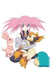  1girl artist_request belt black_trim blue_eyes chest_jewel closed_mouth coat cowboy_shot creature elbow_gloves game_cg gem gloves grey_coat grey_gloves holding holding_creature long_hair looking_at_viewer official_art pink_hair presea_combatir purple_coat red_gem seiza sitting sleeveless sleeveless_coat smile solo tales_of_(series) tales_of_asteria tales_of_symphonia third-party_source transparent_background twintails 