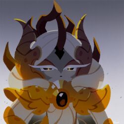  1other black_eyes colored_eyelashes colored_skin cookie_run cookie_run:_ovenbreak dragon_horns grey_skin highres horns longan_dragon_cookie solo white_eyelashes white_hair yummybunny777 