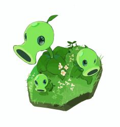  black_eyes chinese_commentary commentary_request dirt film_grain flower from_above grass hightguy leaf looking_ahead looking_at_viewer no_humans on_ground peashooter_(plants_vs._zombies) plant plant_focus plants_vs._zombies simple_background solid_circle_eyes sprout white_background white_flower 