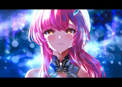  1girl aemeath_(wuthering_waves) blush chinese_commentary commentary_request crying crying_with_eyes_open english_text hair_ornament highres letterboxed long_hair looking_at_viewer m_(1n910) orange_eyes parted_lips pink_hair portrait revision solo star-shaped_pupils star_(symbol) straight-on symbol-shaped_pupils tears wuthering_waves 