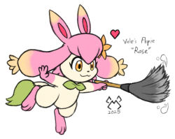  brown_eyes duster english_text flopie heart malamite no_humans pal_(creature) palworld pink_fur simple_background solo two-tone_fur white_background white_fur 