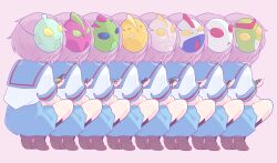  absurdres blue_sailor_collar bug butterfly cicada commentary_request endless_eight fraiisiemimi highres kita_high_school_uniform mask mask_on_head nagato_yuki pink_background purple_hair rhinoceros_beetle sailor_collar school_uniform scorpion short_hair stag_beetle suzumiya_haruhi_no_yuuutsu 