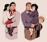 1boy 2girls 2men :p artemy_burakh barefoot black_boots black_dress black_hair blonde_hair blue_scarf blue_sweater brown_pants carrying_person crossover dani-dear family father_and_daughter father_and_son flannel_shirt haruspex hood_down kiryu_kazuma murky_(pathologic) pathologic pathologic_2 red_shirt red_skirt sawamura_haruka sticky_(pathologic) termites white_hoodie white_suit yakuza