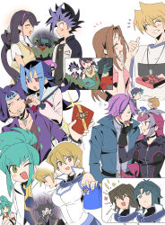  3_ma_me 6+boys 6+girls :d :o ;d bag bessho_emma black_choker black_gloves black_hair black_shirt blonde_hair blue_bag blue_eyes blue_hair blue_jacket blue_shirt blush_stickers bodysuit box breasts brother_and_sister brown_eyes brown_hair bush candy character_charm charm_(object) chocolate choker closed_eyes closed_mouth commentary crying cyber_tutu dojun_kengo duel_academy_uniform_(yu-gi-oh!_gx) feeding fingerless_gloves food food_on_face gloves green_eyes hair_between_eyes half-siblings hand_on_another's_face heart heart-shaped_box heart-shaped_chocolate heart-shaped_food highres jacket jewelry jitome jonouchi_katsuya kamishiro_rio kamishiro_ryouga kawai_shizuka kuribon kurosaki_ruri kurosaki_shun_(yu-gi-oh!) large_breasts long_hair long_sleeves looking_at_another looking_to_the_side lua_(yu-gi-oh!) luca_(yu-gi-oh!) manjoume_jun marufuji_ryo multicolored_hair multiple_boys multiple_girls multiple_views neckerchief necklace one_eye_closed open_clothes open_jacket open_mouth pink_box pink_eyes pink_hair pink_shirt purple_hair purple_jacket red_neckerchief sailor_collar shirt short_hair short_sleeves siblings sleeveless sleeveless_shirt small_breasts smile spiky_hair streaming_tears sunglasses tears tenjouin_asuka tenjouin_fubuki thumbs_up twins two-tone_hair untranslatable_commentary ute_(yu-gi-oh!) violet_eyes white_background white_shirt yu-gi-oh! yu-gi-oh!_5d's yu-gi-oh!_arc-v yu-gi-oh!_duel_monsters yu-gi-oh!_gx yu-gi-oh!_vrains yu-gi-oh!_zexal zaizen_akira zaizen_aoi 