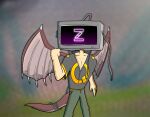 colored dragon_tail dragon_wings gray_shirt monitor monitor_head original qwwwis t-shirt