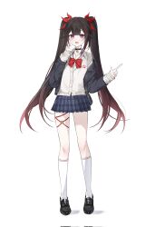  alternate_costume bell black_hair black_shoes bow bowtie brown_hair collared_shirt commentary_request corrupted_twitter_file full_body hand_up highres honkai:_star_rail honkai_(series) jacket kneehighs kom376986 korean_commentary loafers long_hair looking_at_viewer mark_under_both_eyes multicolored_hair neck_bell open_clothes open_jacket open_mouth pink_eyes red_bow red_bowtie red_nails school_uniform shirt shoes simple_background skirt smile socks solo sparkle_(honkai:_star_rail) standing twintails very_long_hair white_background white_socks 