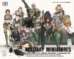  6+girls abs alisa_krova ammunition_belt ammunition_pouch arm_tattoo armor artist_logo artist_name astra_militarum bikini black_gloves black_socks blonde_hair blood blood_on_face blood_on_weapon boots bra breasts brown_eyes brown_hair brunn_arang bullet_necklace camouflage camouflage_bikini camouflage_bra camouflage_jacket camouflage_pants camouflage_skirt cat catachan_jungle_fighter chainsaw chainsword chihiro_catarine cigarette coat combat_boots combat_knife commentary computer defibrillator doll earrings english_commentary english_text firefighter_jacket flamethrower foot_wraps gloves goggles goggles_around_neck goggles_on_head green_armor green_eyes grey_cat grey_eyes gun headband heavy_bolter hellen_auricaelia_artha highres holding holding_flamethrower holding_weapon imperial_aquila jacket jen_talonus jewelry knee_pads knife laptop large_breasts lasgun laspistol lineup logo long_hair medical_gloves medium_breasts multiple_girls muscular muscular_female one_eye_covered orange_eyes orange_hair pants ponytail pouch purity_seal purple_hair radio red_headband rifle scar scar_on_arm scar_on_face scope scowl serene_ann_rexian servo-skull short_hair skirt smile smoking smoking_pipe sniper_rifle socks swimsuit tamiya_incorporated tattoo torn_clothes trench_coat underwear violet_eyes warhammer_40k weapon white_hair woodland_camouflage zephart 