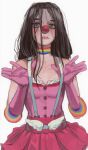  1girl ace_attorney black_hair choker clown_nose flat_chest geiru_toneido gloves highres mossacannibalis parted_lips phoenix_wright:_ace_attorney_-_spirit_of_justice pink_gloves simple_background solo suspenders suspenders_pull white_background 