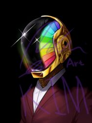  black_background commission daft_punk gold_helmet head-mounted_display highres jacket kimchunsik red_jacket robot signature solo 
