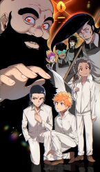  1other 2girls 5boys aged_down androgynous apron bad_id bad_twitter_id bald beard black_dress black_hair bleach bleach:_can't_fear_your_own_world bleach:_sennen_kessen-hen blonde_hair blunt_bangs brown_eyes brown_hair brown_shoes crossdressing crossdressing_(mtf) dark_skin dress enpissi facial_hair ginjou_kuugo glasses hair_slicked_back highres hikifune_kirio hyousube_ichibei kirinji_tenjirou kurosaki_ichigo multicolored_hair multiple_boys multiple_girls nimaiya_ouetsu on_one_knee opaque_glasses orange_hair parody pompadour purple_hair red_eyes shoes shutara_senjumaru smile teeth twitter_username two-tone_hair ubuginu_hikone undercut yakusoku_no_neverland 