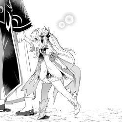  1girl 3boys akademiya_uniform anklet arm_at_side arm_up armlet asymmetrical_sidelocks barefoot bloomers cape caramelo_game clothing_cutout cross-shaped_pupils detached_sleeves dress eyelashes feathers genshin_impact greyscale hair_ornament hakama hand_grab heart heart_hair_ornament japanese_clothes jewelry kariginu kimono layered_sleeves long_hair long_sleeves monochrome multiple_boys nahida_(genshin_impact) open_hand open_mouth pants pelvic_curtain pointy_ears pom_pom_(clothes) pulling robe scaramouche_(genshin_impact) scaramouche_(kabukimono)_(genshin_impact) side_cutout side_ponytail sidelocks slippers socks stirrup_footwear string symbol-shaped_pupils tareme tasuki waraji wide_sleeves 