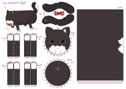  :3 absurdres animal_focus blonde_hair bow cat_tail commentary cylinder english_commentary english_text highres original papercraft_(medium) polka_dot polka_dot_bow red_bow tail unconventional_media uni_(cat) white_background 