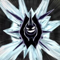  1other black_skin cloyster colored_skin commentary_request evil_grin evil_smile facing_viewer grin horns ice ice_spikes incoming_attack lowres no_humans partial_commentary pokemon pokemon_(creature) pokemon_move shell shockwave single_horn smile specu spiked_shell spikes teeth 