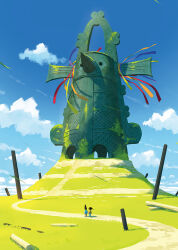  2others clouds commentary_request grass hill katou_oswaldo multiple_others original overgrown path sculpture sky wind 