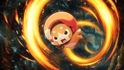  artist_request commentary creature dark english_commentary fire flying forest full_body game_cg hat highres looking_at_viewer magic mascot midair nature normin_(tales) official_art open_mouth outdoors phoenix_(tales) plant_roots red_hat ribbon solo tales_of_(series) tales_of_berseria tales_of_crestoria tales_of_zestiria third-party_source tree 