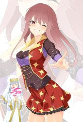  >_< 2girls black_shirt black_trim blue_hair blush character_name character_request check_character check_clothing closed_eyes clothing_request commentary_request cowboy_shot floating_hair frilled_skirt frills gold_trim gradient_hair grin hand_fan highres holding holding_fan index_(toaru_majutsu_no_index) kuronoya50 l_hand long_hair long_sleeves looking_at_viewer meigo_arisa multicolored_hair multiple_girls nun one_eye_closed open_mouth purple_shirt red_eyes red_hair red_skirt red_vest robe shirt simple_background skirt smile solo_focus sparkle_print swept_bangs toaru_majutsu_no_index two-tone_shirt vest white_background white_hood white_robe wide_sleeves zoom_layer 