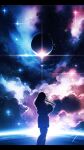  1girl absurdres fantasy galaxy highres long_hair nengoro original scenery sky solo space standing star_(sky) starry_sky 