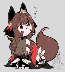  :< animal animal_ears animalization braid braided_hair_rings brown_hair closed_mouth clothed_animal commentary_request corset detached_sleeves dress ear_covers ear_ornament gentildonna_(regina_dei_fiori)_(umamusume) gentildonna_(umamusume) hair_between_eyes hair_rings highres horse_ears long_hair recursive_animalization red_corset red_eyes simple_background solo tail takatsuki_nato umamusume 