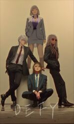  4girls absurdres ak-12_(girls'_frontline) ak-12_(lucia)_(girls'_frontline) ak-15_(erwin)_(girls'_frontline) ak-15_(girls'_frontline) an-94_(antje)_(girls'_frontline) an-94_(girls'_frontline) blonde_hair girls_frontline highres multiple_girls official_alternate_costume rpk-16_(girls'_frontline) rpk-16_(renate)_(girls'_frontline) statue sunglasses white_hair wo_lai_diaoguo_yu 