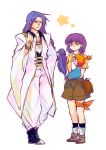  1boy 2girls blue_hair chrono_cross chrono_trigger closed_mouth full_body glasses guile_(chrono_cross) highres kid_(chrono_cross) lucca_ashtear magus_(chrono_trigger) mituna_y_(sa-po) multiple_girls purple_hair short_hair shorts simple_background smile white_background 